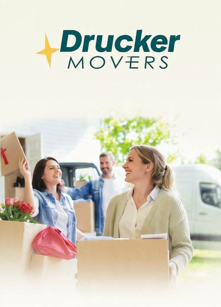 Apartment Movers in Ras Al khaimah for website druckermovers info@druckermovers.com create poster use webite name in 1080*1080 size hd
